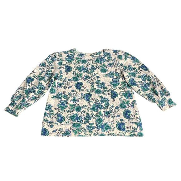 LOFT Sweater Top Womens M Floral Garden Puff Sleeve Lightweight Cottagecore Boho - Picture 10 of 14
